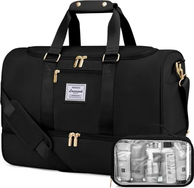 Immagine prodotto di Borsa sportiva nera con scomparto per le scarpe e scomparto per il bagnato, impermeabile, weekender da donna