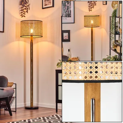 Produktbild von Casalina Stehlampe mit Holzfuß und Schirm aus Rattan/Wienergeflecht