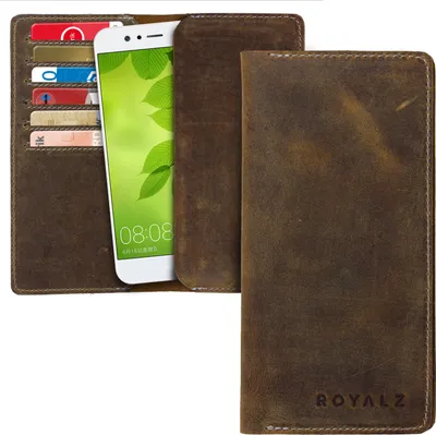Produktbild von ROYALZ Leder Etui für Huawei Nova 2 Ledertasche Schutzhülle Portemonnaie Schutztasche Vintage , Farbe:Antik Braun
