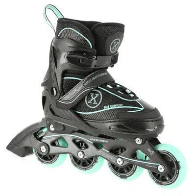 A single black and mint inline skate is shown against a white background.