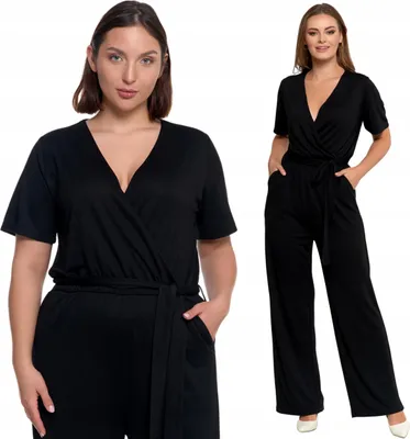 Zdjęcie produktu dla Moraj | Elegancki kombinezon damski – krótki rękaw – rozmiar XXL – długie spodnie – gładki