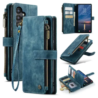 Immagine prodotto di Custodia Galaxy A55, custodia in Finto cuoio con cerniera, chiusura magnetica, tasca per carte, supporto, portafoglio, custodia protettiva per Samsung Galaxy A55 Blu