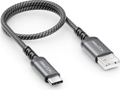 Produktbild von deleyCON 0,30m USB-A auf USB-C Kabel Kurz Ladekabel Datenkabel für iPhone 17 15 16 Pro Max Air Galaxy A16 A56 S25 S24 S23 Pixel iPad Pro Air Tablet AirPods Notebook Switch PS5