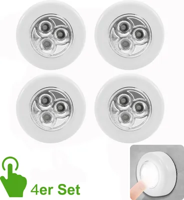 Produktbild von 4 Stück LED Schrankleuchte Touchlampe Selbstklebend Nachtlicht Batteriebetrieben Unterbauleuchte, Weiß