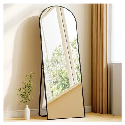 Produktbild von Ganzkörperspiegel, 160 x 50 cm, Standspiegel mit Ständer, zur Wandmontage, Hartglas, Aluminiumrahmen, für Schlafzimmer und Wohnzimmer, Schwarz