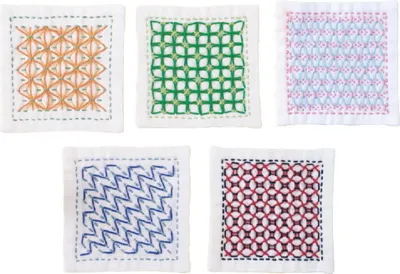 Produktbild von Olympus Kugurizashi Sashiko Stickpackung "Untersetzer weiß 5Stk", Stoff bedruckt, 10x10cm, Original aus Japan