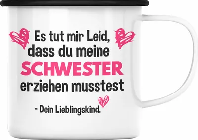 Produktbild von Trendation - Lieblingskind Muttertag Emaille Tasse Geschenk Kinder Sohn Tochter Mama Emaille Tasse mit Spruch (Schwarz)