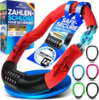 Produktbild von NEXTCOVER® Fahrradschloss mit Zahlencode - Das Original - [SAFESECURE] hohe Sicherheit I Schloss mit 5- stelliger Zahlencode, Zahlenschloss Fahrrad