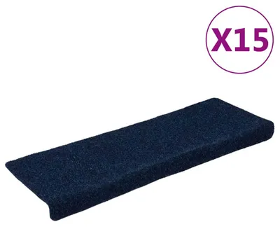 Immagine prodotto di vidaXL Tappetini per gradini Autoadesivi 15 pezzi 65x21x4 cm Blu navy Bordo rettangolare
