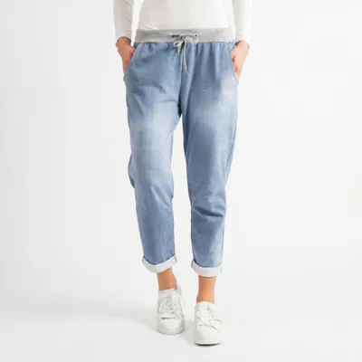 Produktbild von Damen Jogginghose Baumwolle Sporthose Stretch Freizeithose Sommer, Boyfriend Style 95% Baumwolle & Stretch, Print Sweathose Edelheld Gr.36-38