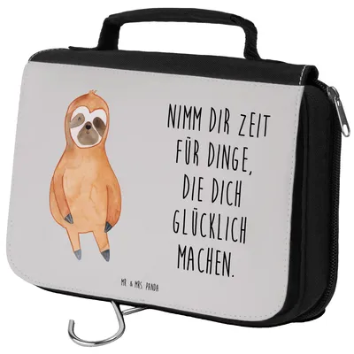 Produktbild von Mr. & Mrs. Panda kosmetiktäschchen Faultier Zufrieden - Grau Pastell - Geschenk, Glück, Kosmetiktasche, faul, Necessaire, Frieden, Kulturbeutel, badtasche, Schminktasche