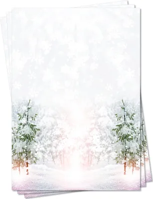 Produktbild von Motivpapier Briefpapier (Winter-5162, DIN A4, 100 Blatt) - tiefverschneite Winterlandschaft mit schneebedeckten Bäumen