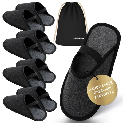 Produktbild von ONVAYA® Handwerkerpantoffeln | Filzpantoffeln 4er-Set XL & XXL | Museumspantoffeln | Schlosspantoffeln | Überschuhe aus Filz | hochwertige Gästepantoffeln | inklusive Tragebeutel