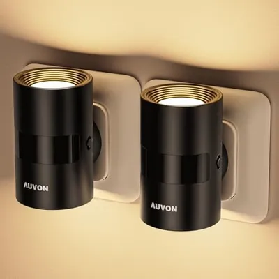 Produktbild von Auvon Night Light Socket Motion Sensor Twilight Sensor, Pack 2 obere untere Beleuchtung, warme weiße LED 1-50 LM, Helligkeit verstellbarer Kinderzimme