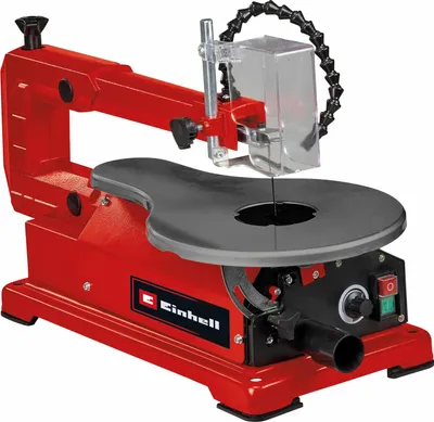 A red scroll saw is shown against a white background.