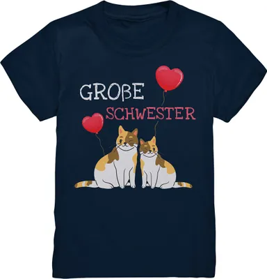 Produktbild von Große Schwester Shirt Katzen Liebe Große Schwester Geschenk – Navy / 98/104 (3-4)