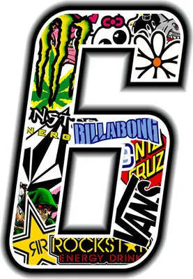 Produktbild von Sticker Rennnummer für Motorrad "6" Sticker Bomb 100 mm