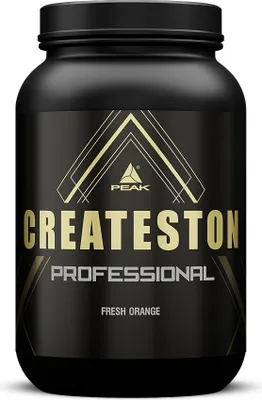 A black bottle of Createston Professional supplement with gold lettering and graphics.