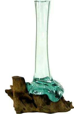 Produktbild von Vase aus Recycelingglas, Glasvase Wurzelholz - M10 30 cm, Braun, Glas,Holz,Wurzelholz, Vasen & Blumentöpfe
