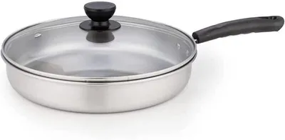 Produktbild von Wok-Pfanne aus Edelstahl mit Glasdeckel