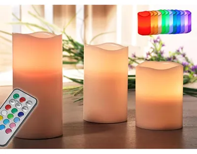Produktbild von Bellatio design Stumpfe Kerzen - 3 Stuck - LED - mehrfarbig