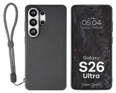 Produktbild von Hülle mit Handgelenkband für Galaxy S26 Ultra, Bizon Case CarbO, Schwarz