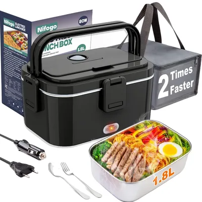 Productafbeelding van Elektrische lunchbox, draagbare voedselverwarmer, geïsoleerde draagtas, 80W-1.8L