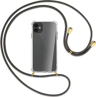 Produktbild von Handykette Backcover-Schutzhülle mit Band (Metall goldfarben) für Apple iPhone 11 - dunkelgrau