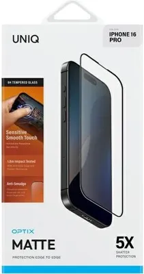Zdjęcie produktu dla UNIQ Optix Matte iPhone 16 Pro 6.3matowe szkło hartowane z aplikatorem