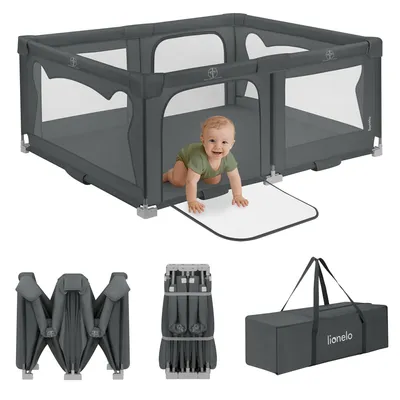 Image de Parc pour enfants LIONELO Florence Easy Fold 151 x 185 cm, filet respirant, sûr, portable, pliable, 2 entrées, sac de transport - Gris