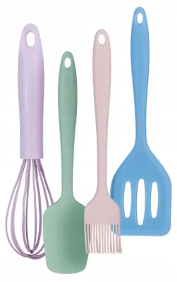 Immagine prodotto di Set da cucina in silicone da 4 pezzi in colori pastello per bambini: frusta, pennello, spatola per impasto, spatola