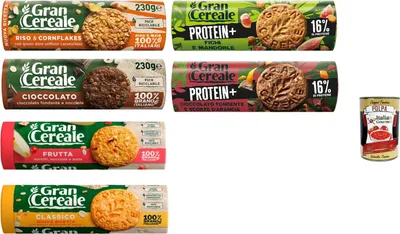 Produktbild von GranCereale Mix 6 Sorten 6x230g | Classico Frutta Cioccolato Riso & Cornflakes Protein+ Feige&Mandeln Protein+ Zartbitter Orange – 100% italienisch 1,38kg recycelbar + Italian Gourmet polpa