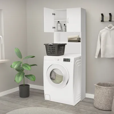 Immagine prodotto di ECD Germany Armadio per lavatrice 190 x 63 cm con 2 ante Bianco Armadio da bagno per lavatrice Asciugatrice - mobile alto Mobili da bagno Scaffale da bagno Armadio da bagno