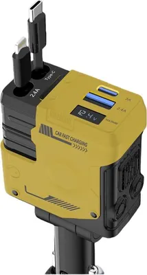 Zdjęcie produktu dla ZELURXX 120 W Ładowarka samochodowa Szybka ładowarka 4 w 1 Adapter do gniazda zapalniczki typu C Wyświetlacz LED 5 A Kabel chowany Żółty