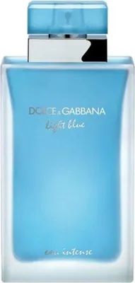 A product shot of a Dolce & Gabbana Light Blue Eau Intense perfume bottle.