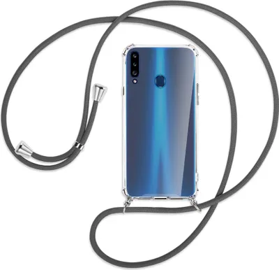 Produktbild von Handykette Backcover-Schutzhülle mit Band (Metall silberfarben) für Samsung Galaxy A20s - dunkelgrau
