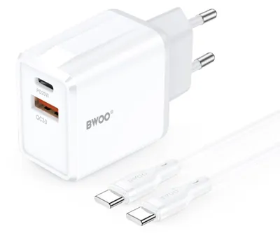Produktbild von BWOO Wandladegerät CDA182 QC 38W 1x USB-A + 1x USB-C mit USB-C-Kabel