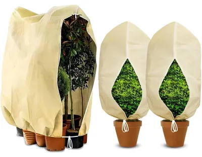 Productafbeelding van Winterbescherming voor planten, 3 stuks, 85 g/m², met rits en trekkoord, beige, afmetingen 80x120 cm en 120x180 cm