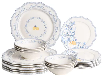 Produktbild von BELIANI Tafelservice 24-teilig Weiß / Blau Porzellan Handgefertigt für 8 Personen Vintage Stil Mediterranes Muster Teller Schüsseln Geschirrset Küche