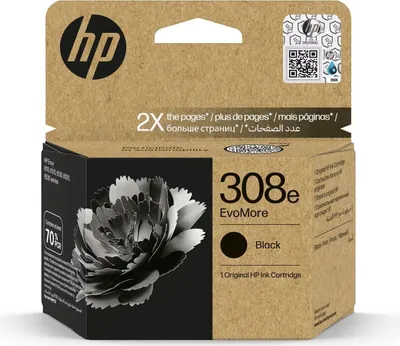 The image shows the packaging of an HP ink cartridge.