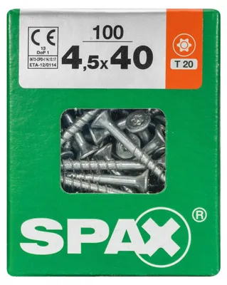 Produktbild von SPAX Universalschraube, Teilgewinde, Senkkopf, T-STAR plus T20, 4CUT, WIROX, 4,5 x 40 mm, 100 Stück
