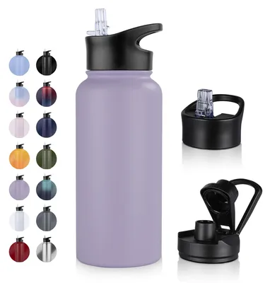 Image de Bouteille en acier inoxydable de 1 litre avec paille, étanche et adaptée aux boissons gazeuses