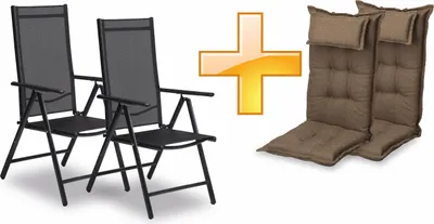 Produktbild von sunnypillow 2er Set Gartenstühle und Gartenstuhlauflagen Hochlehner | 120x50x9 cm Hochlehner Auflage wasserdicht UV-lichtecht |Braun