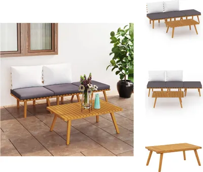Imagen del producto de vidaXL Juego de jardín de 4 piezas con cojines, fabricado en madera de acacia maciza. Conjunto de muebles de jardín