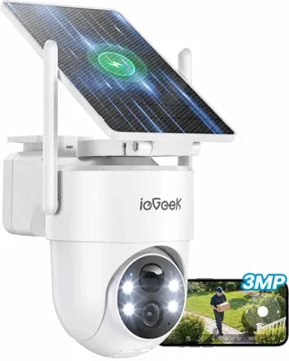 Zdjęcie produktu dla Kamera monitoringu zewnętrznego ieGeek 2K/3MP zasilana energią słoneczną: Kamera z akumulatorem, Wi-Fi 2.4GHz, kamera PTZ 360°, monitoring zewnętrzny, łatwa instalacja, czujnik ruchu PIR