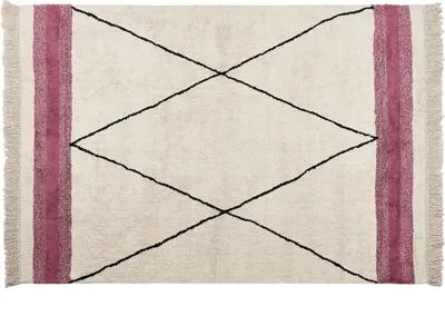 Produktbild von BELIANI Teppich Beige und Rosa Baumwolle Rechteckig 140 x 200 cm Geometrisches Muster Fransen Handgetuftet Boho Kurzhaar Fußbodenheizung Geeignet