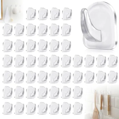 Produktbild von 50 transparente, selbstklebende Wandhaken, Zauberhaken, selbstklebend, transparente Klebehaken, Handtuchhaken, max. 2 kg, kein Bohren erforderlich, für Wohnzimmer, Küche, Badezimmer