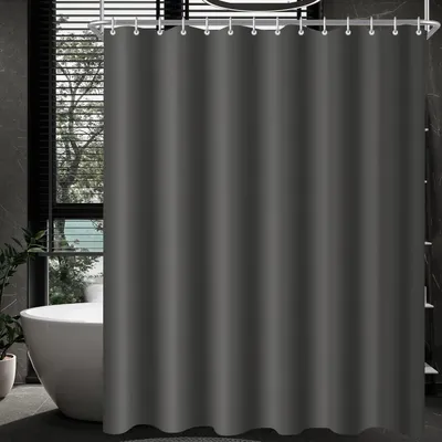 Produktbild von Duschvorhang 220 x 200 cm, dunkelgrau, beschwerter Saum, schimmelresistentes, wasserabweisendes und waschbares Polyestergewebe, Badewannenvorhang mit 12 Duschvorhangringen