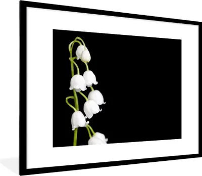 Produktbild von MuchoWow® Gerahmtes Poster Maiglöckchen - Blumen - Schwarz - Flora 80x60 cm - Poster mit Schwarzem Bilderrahmen Wandposter Rahmen Foto Bilder - Schlafzimmer-Dekorationen - Fotoposter