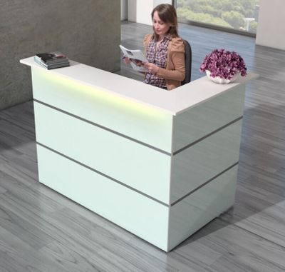 Atlantis NEW TYP1 recepční pult recepce recepční pult lékařský pult dodávka sklo bílé, LED osvětlení:bez osvětlení
